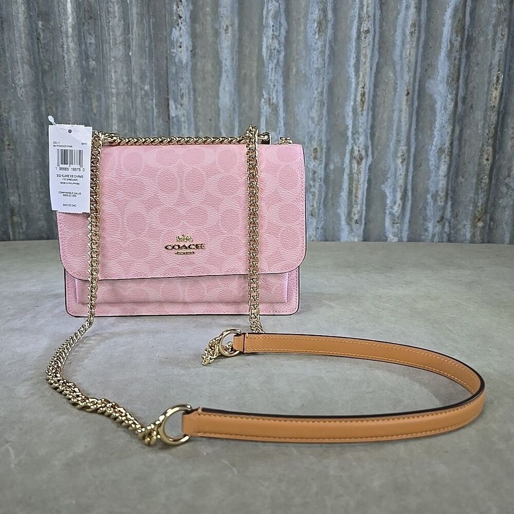 Nwt Coach Klare Crossbody Bag In Signature CAL29 Powder Pink ( Charm Included)